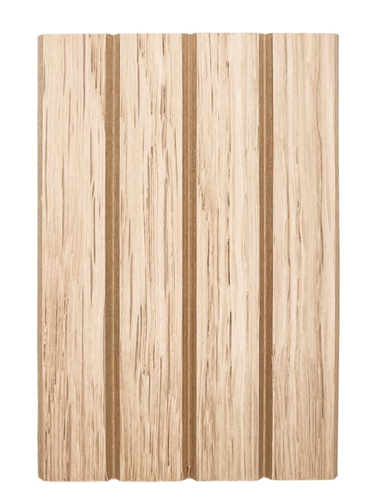 Wide plank tambour wood panel with a light natural finish, fluted grooves, and textured grain—perfect for modern wall applications. | Custom tambour and architectural wood specialists