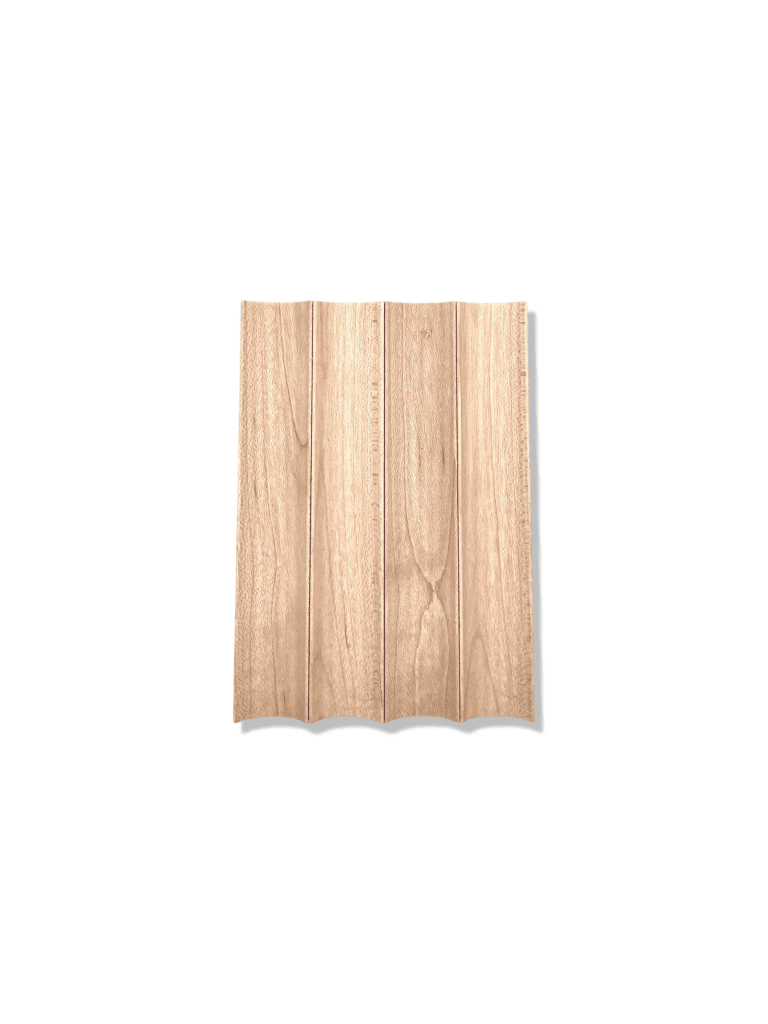 Light wood tambour panel with three vertical grooves, shown on white; ideal for modern wall or ceiling applications. | Custom tambour and architectural wood specialists