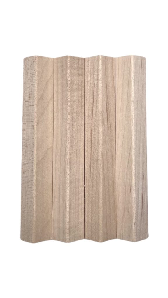 Light wood flexible tambour panel with wavy texture, perfect for modern interiors. Shown on white background. | Custom tambour and architectural wood specialists