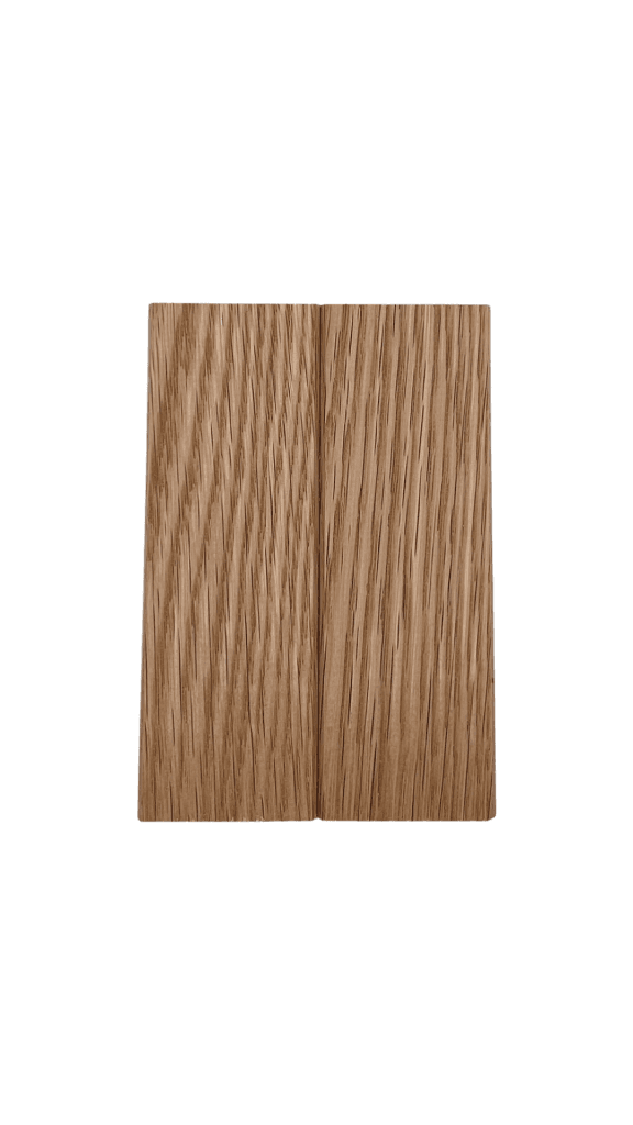 Light brown white oak tambour panel with vertical grain, split in two sections, shown on a clean white background. | Custom tambour and architectural wood specialists