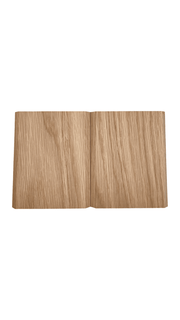 Wide plank wood panels in a light brown finish, showcased on an open book with a white background. Ideal for modern interiors. | Custom tambour and architectural wood specialists