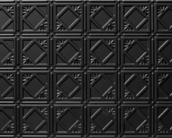 Textured black tambour wood panels with geometric square tile pattern, raised diamond center, and elegant corner accents for walls. | Custom tambour and architectural wood specialists Textured black tambour wood panels with geometric square tile pattern, raised diamond center, and elegant corner accents for walls. | Custom tambour and architectural wood specialists