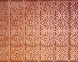 Surfacing Solution | Embossed copper metal tile with ornate floral and cross motifs, ideal for adding warmth and texture to wood wall panels or wide planks. Surfacing Solution | Embossed copper metal tile with ornate floral and cross motifs, ideal for adding warmth and texture to wood wall panels or wide planks.