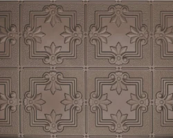 Bronze geometric and floral ceiling tiles complement white oak tambour or wood slat wall panels for a sophisticated interior design. | Custom tambour and architectural wood specialists Bronze geometric and floral ceiling tiles complement white oak tambour or wood slat wall panels for a sophisticated interior design. | Custom tambour and architectural wood specialists