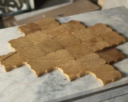 Forest Elements Geometric Scallop Pattern Wood Mosaic Wall Tiles Forest Elements Geometric Scallop Pattern Wood Mosaic Wall Tiles