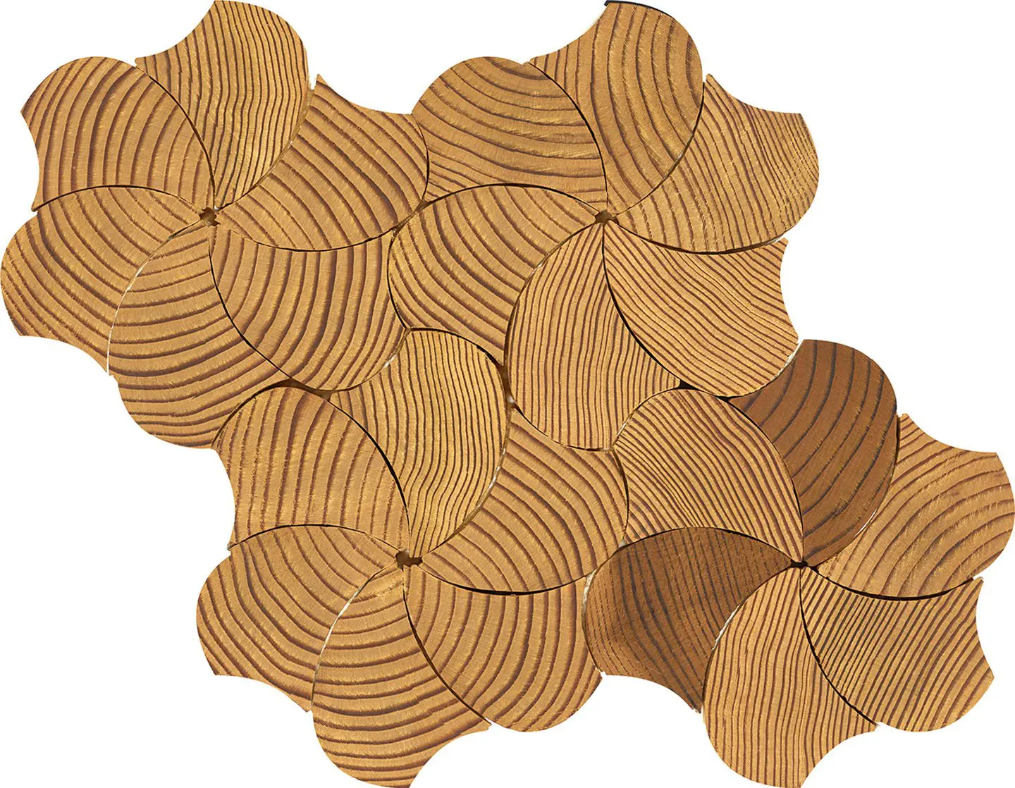 Forest elements wood mosaic wall tiles - geometric pinwheel