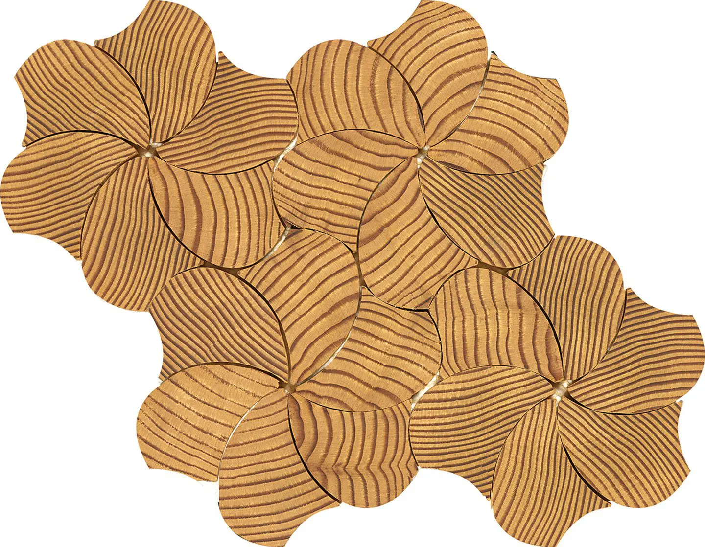 Forest elements wood mosaic wall tiles - geometric pinwheel