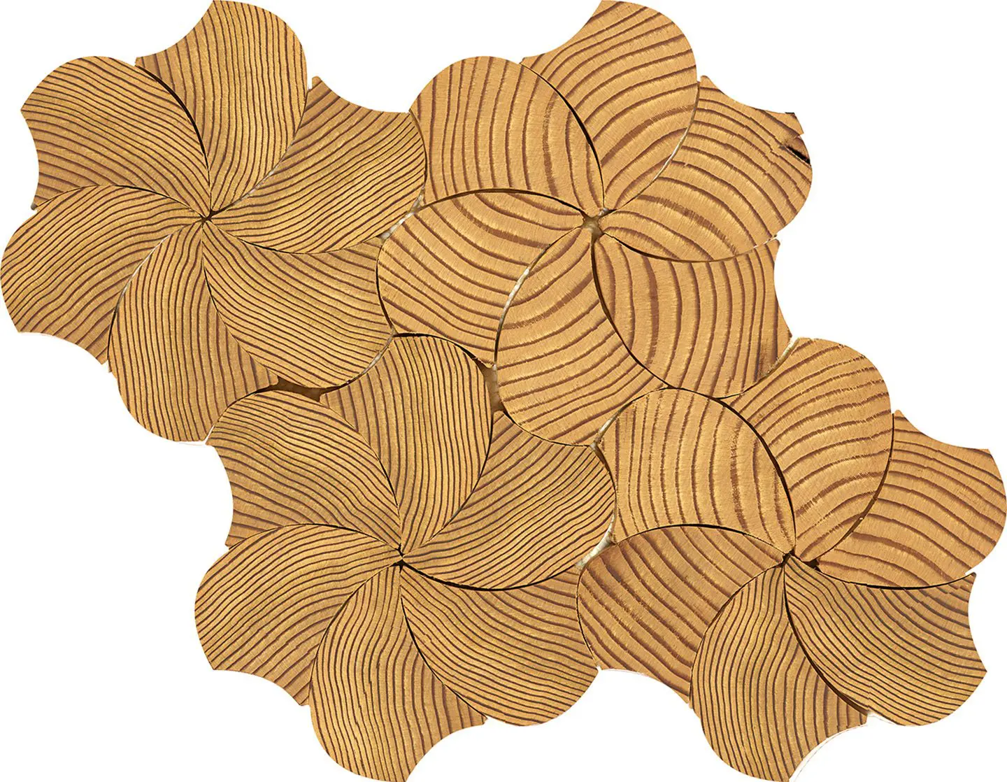 Forest elements wood mosaic wall tiles - geometric pinwheel