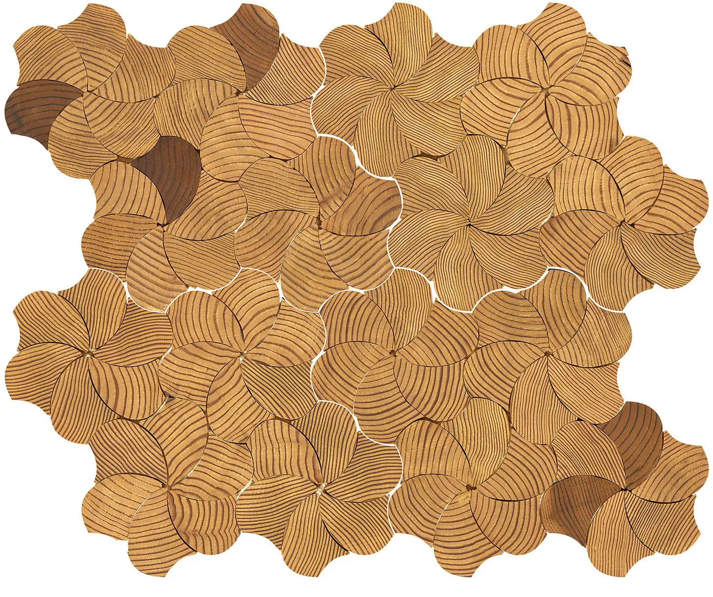 Forest elements wood mosaic wall tiles - geometric pinwheel