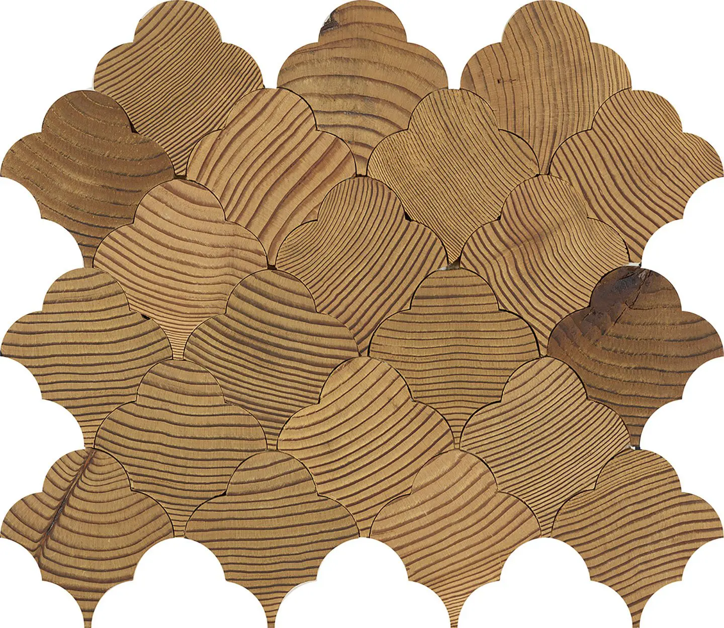 Forest Elements Geometric scallop pattern - wood mosaic wall tiles