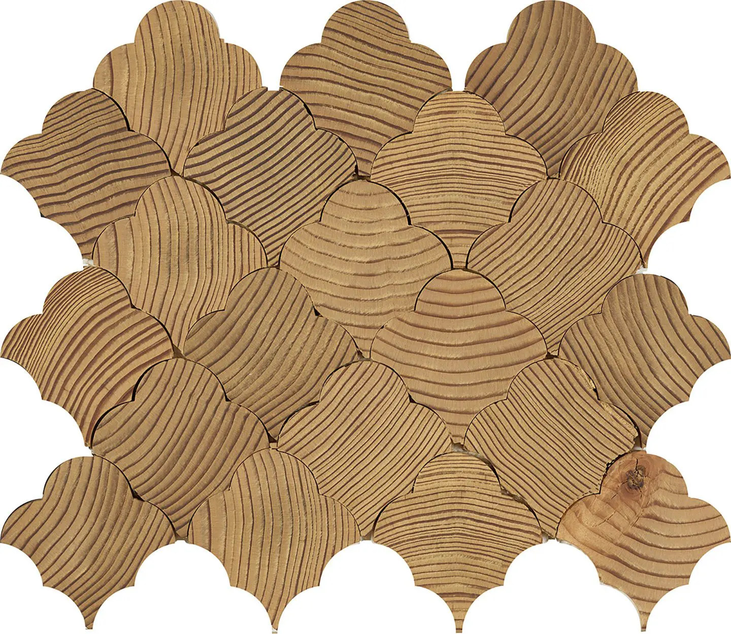 Forest Elements Geometric scallop pattern - wood mosaic wall tiles