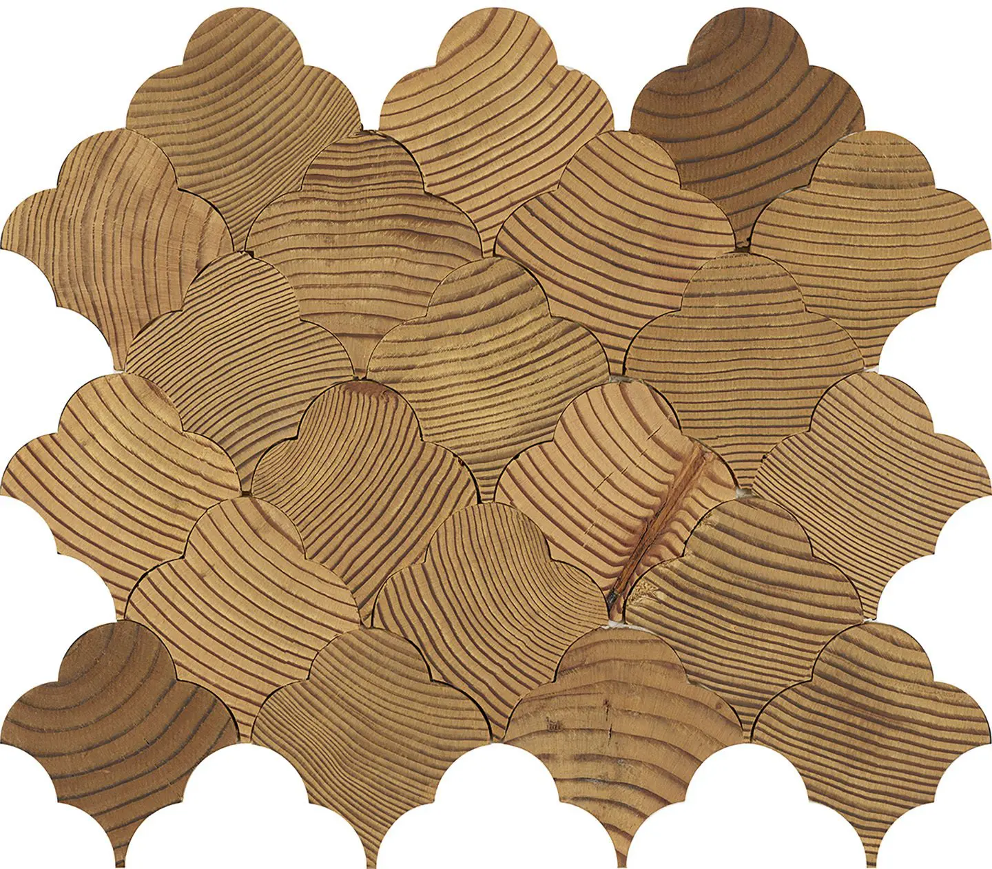 Forest Elements Geometric scallop pattern - wood mosaic wall tiles