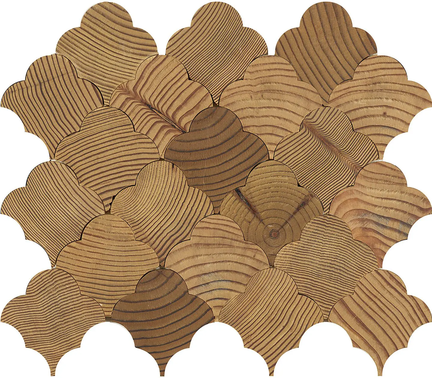 Forest Elements Geometric scallop pattern - wood mosaic wall tiles