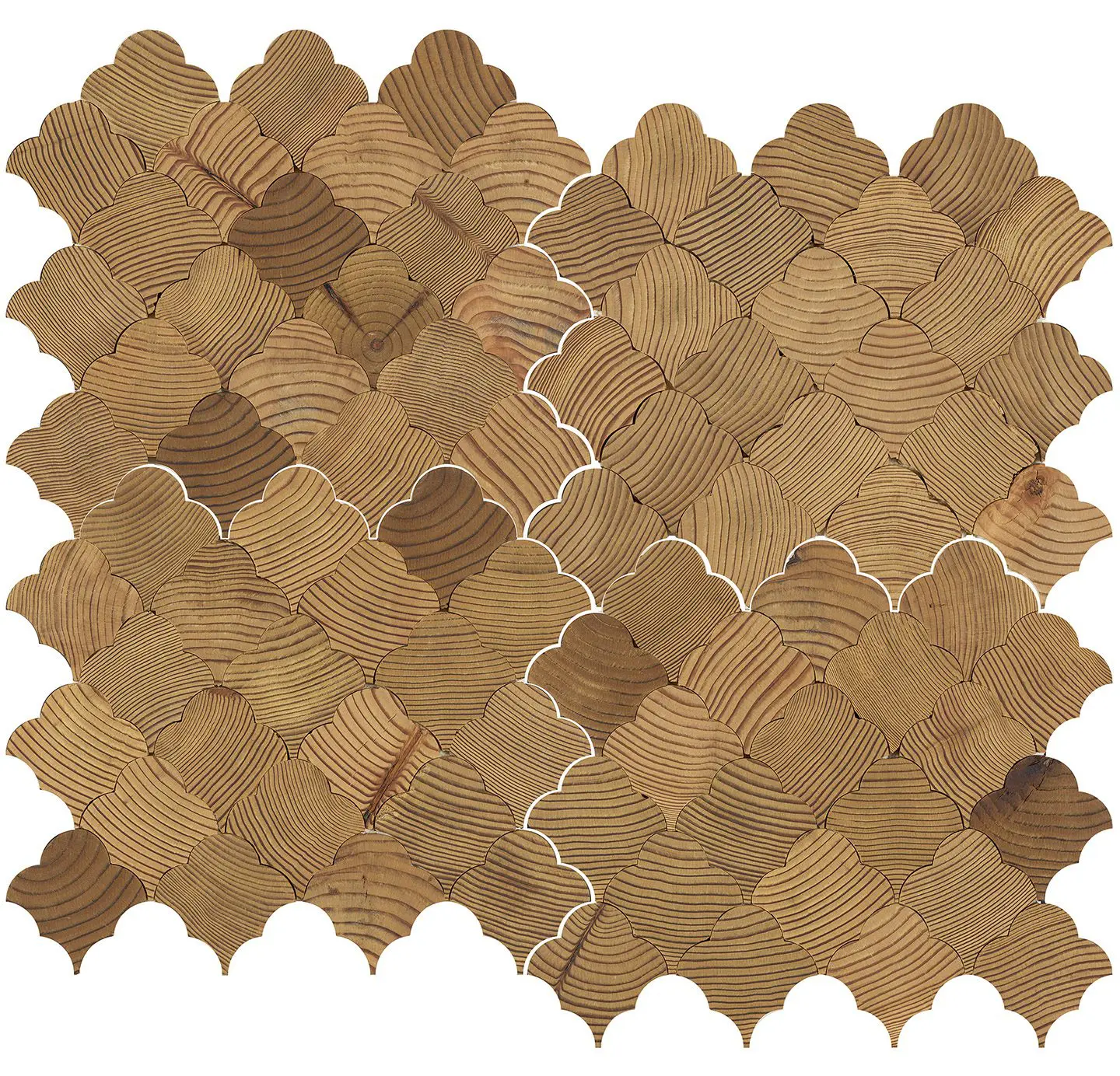 Forest Elements Geometric scallop pattern - wood mosaic wall tiles